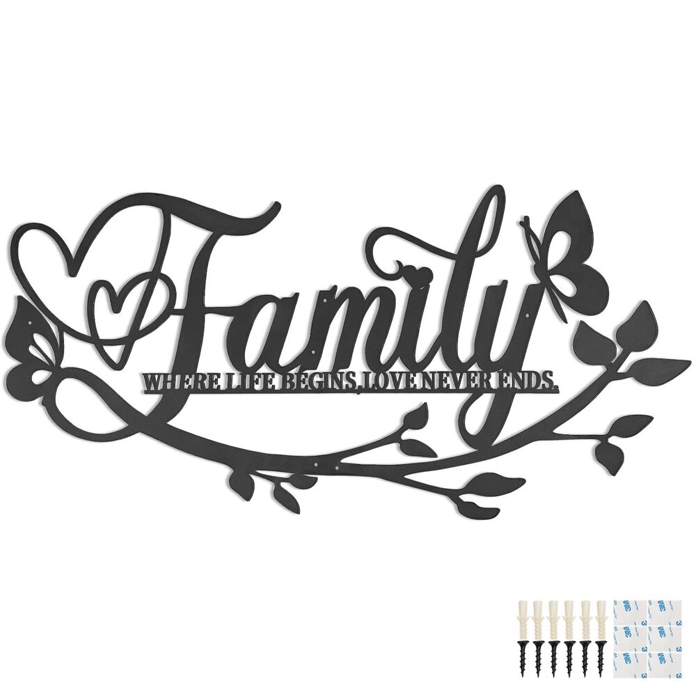 5492 Family Where Life Begins Love Never Ends Word Sign Metal Wall Decor